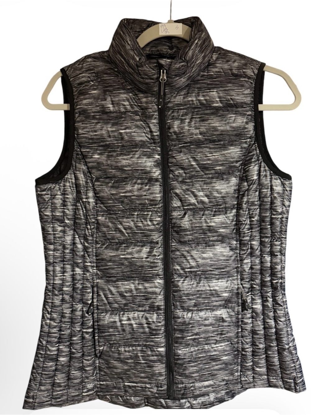 32 Degrees Heat Quilted Sleeveless Packable  Puffer Vest Marbled Black-Gray